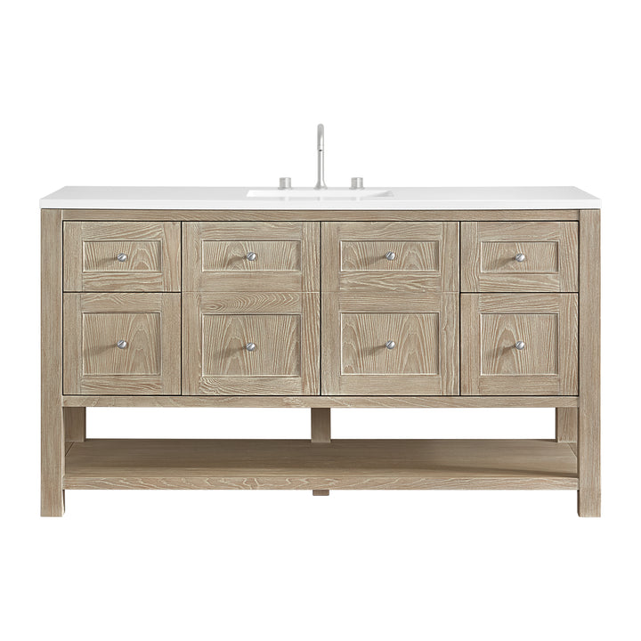 Breckenridge 60" Single Vanity, Whitewashed Oak, w/ 3 CM White Zeus Quartz Top