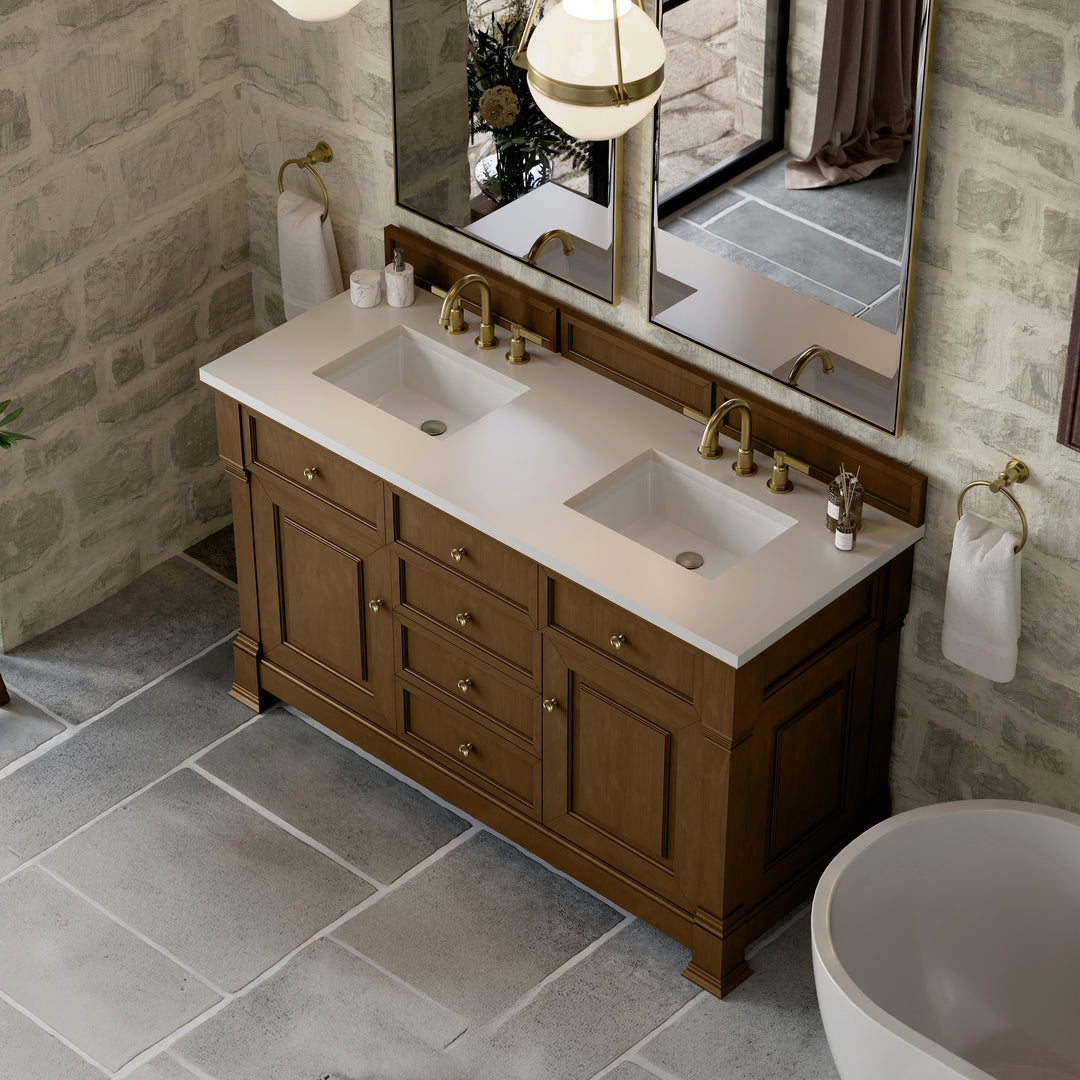 Brookfield 60" Double Vanity, Honey Oak,  w/ 3 CM White Zeus Silestone® Top