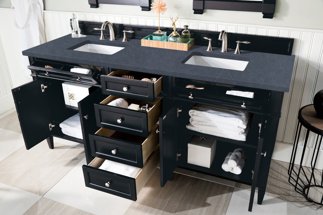 Brittany 72" Double Vanity, Black Onyx w/ 3 CM Charcoal Soapstone Silestone Top