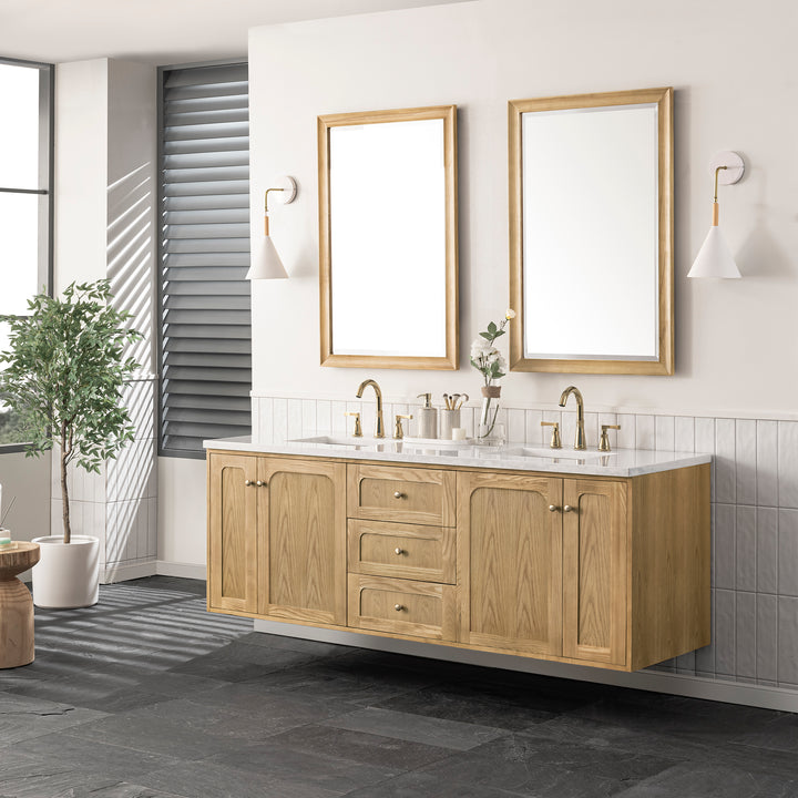 Laurent 72" Double Vanity, Light Natural Oak w/ 3 CM Arctic Fall Top
