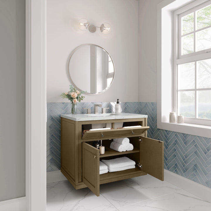 Chicago 36" Single Vanity, Walnut Whisper, w/ 3 CM Ethereal Noctis Silestone® Top