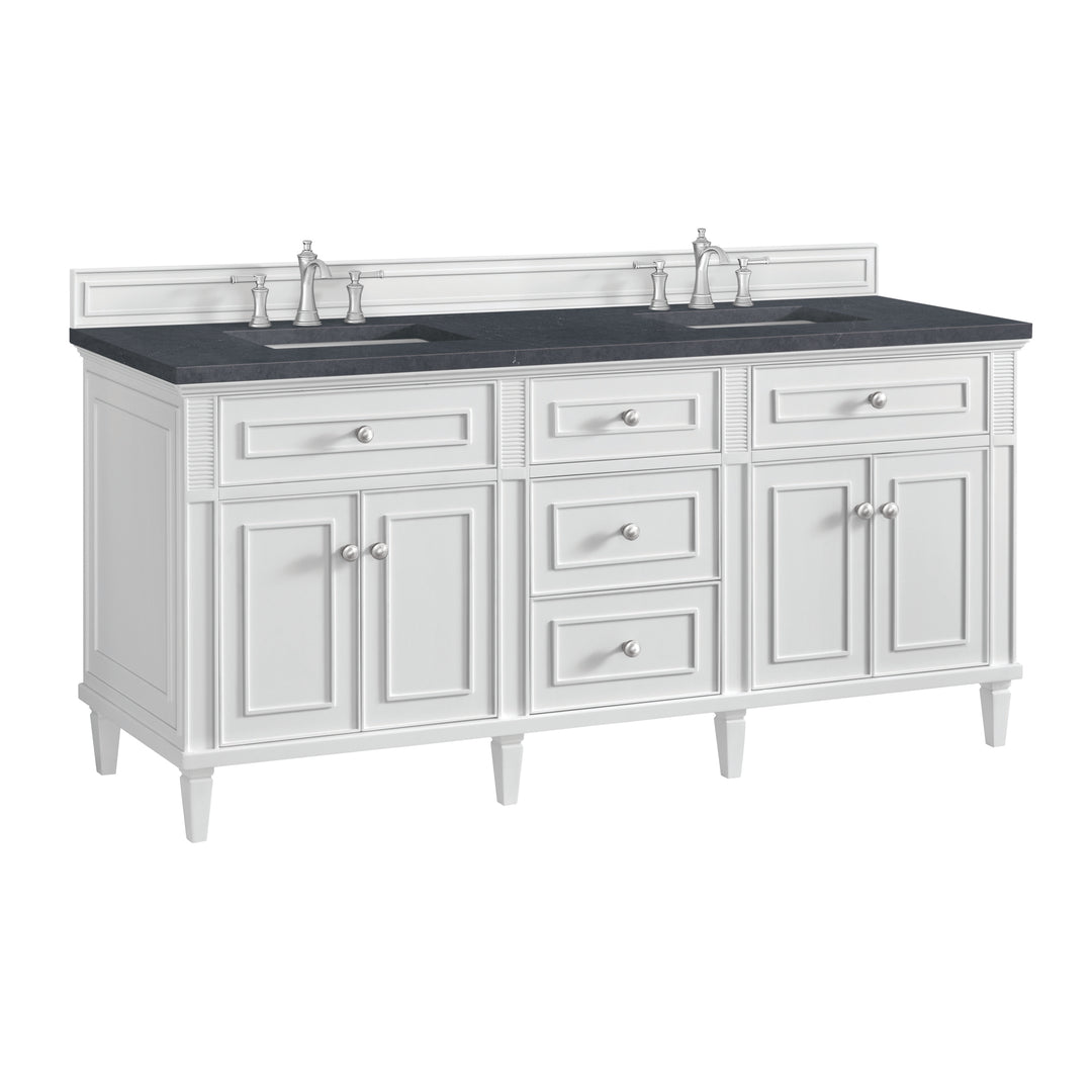 Lorelai 72" Double Vanity, Bright White w/ 3 CM Charcoal Soapstone Silestone Top