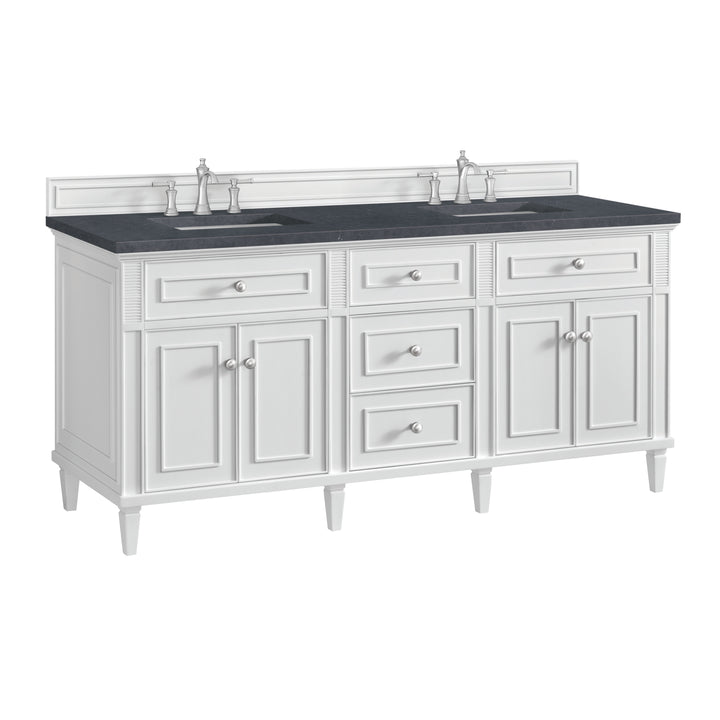 Lorelai 72" Double Vanity, Bright White w/ 3 CM Charcoal Soapstone Silestone Top