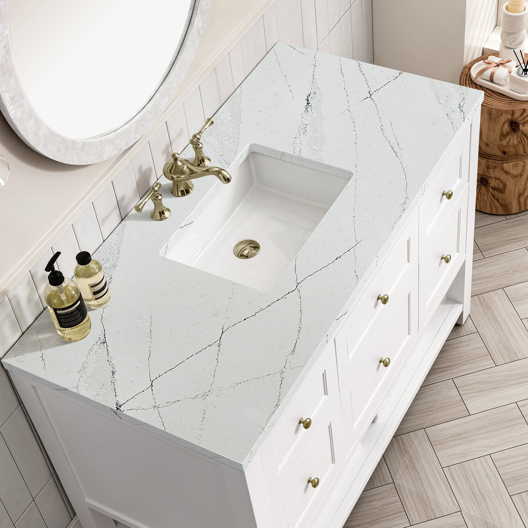 Breckenridge 48" Single Vanity, Bright White w/ 3 CM Ethereal Noctis Top w/FreePower Wireless Charger