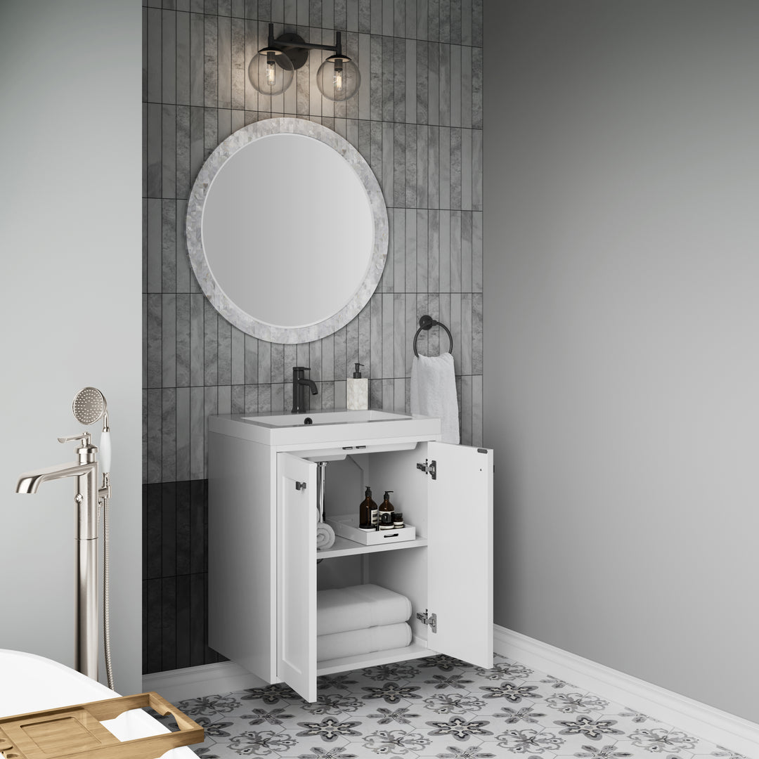 Chianti 24" Single Vanity, Glossy White, Matte Black, w/ White Glossy Composite Stone Top