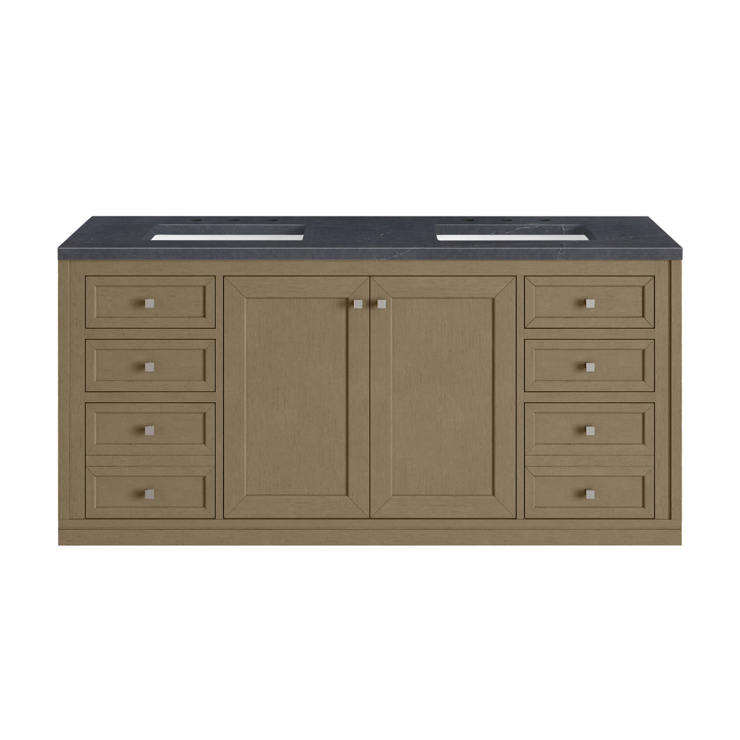 Chicago 60" Double Vanity, Walnut Whisper, w/ 3 CM Charcoal Soapstone Silestone® Top