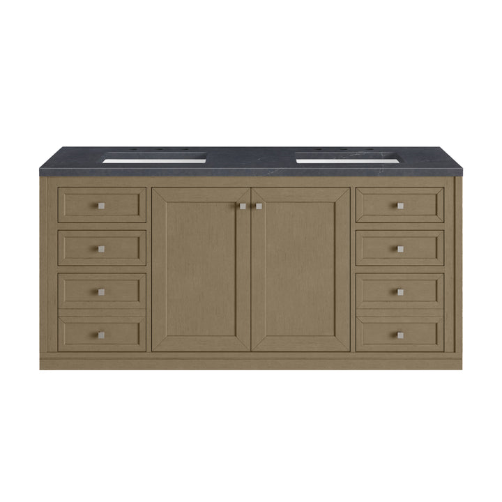 Chicago 60" Double Vanity, Walnut Whisper, w/ 3 CM Charcoal Soapstone Silestone® Top