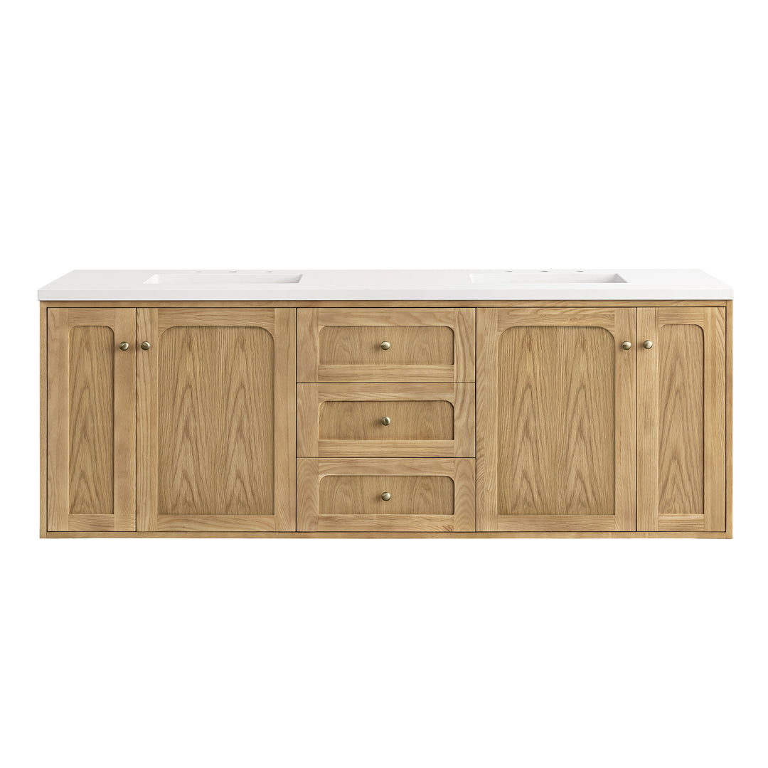 Laurent 72" Double Vanity, Light Natural Oak w/ 3 CM White Zeus Top