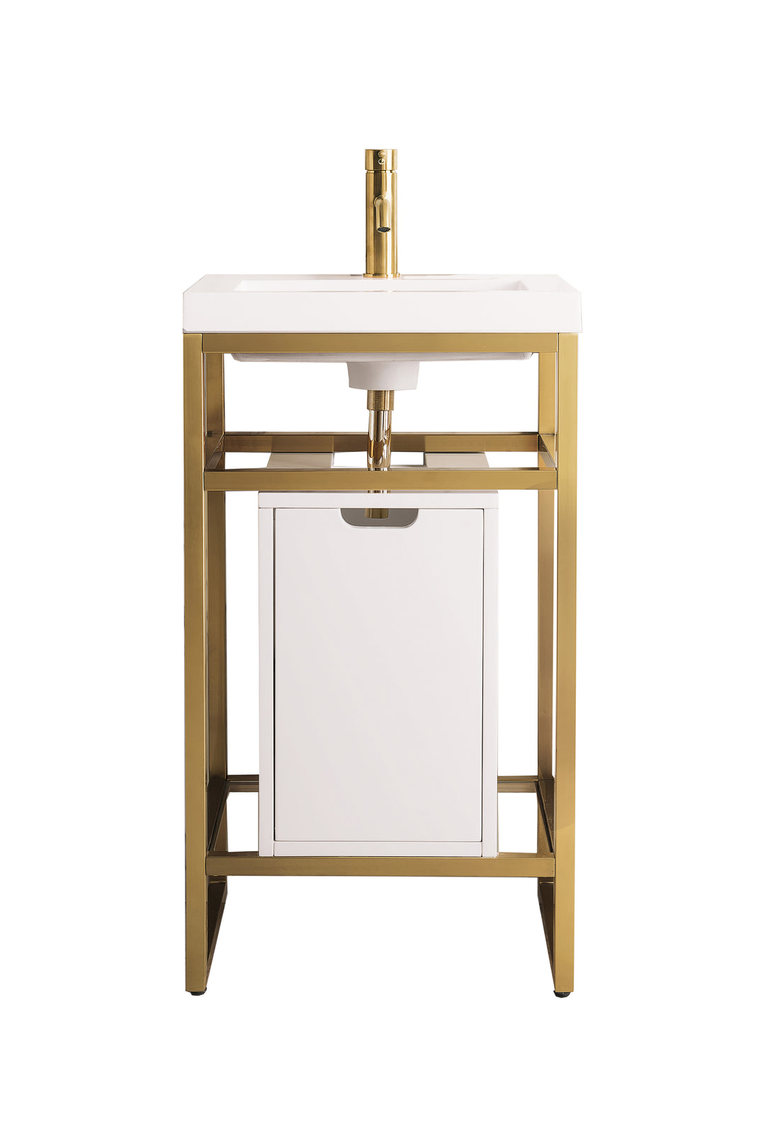 Boston 20" Single Console Vanity, Radiant Gold w/ Glossy White Storage, White Glossy Composite Stone