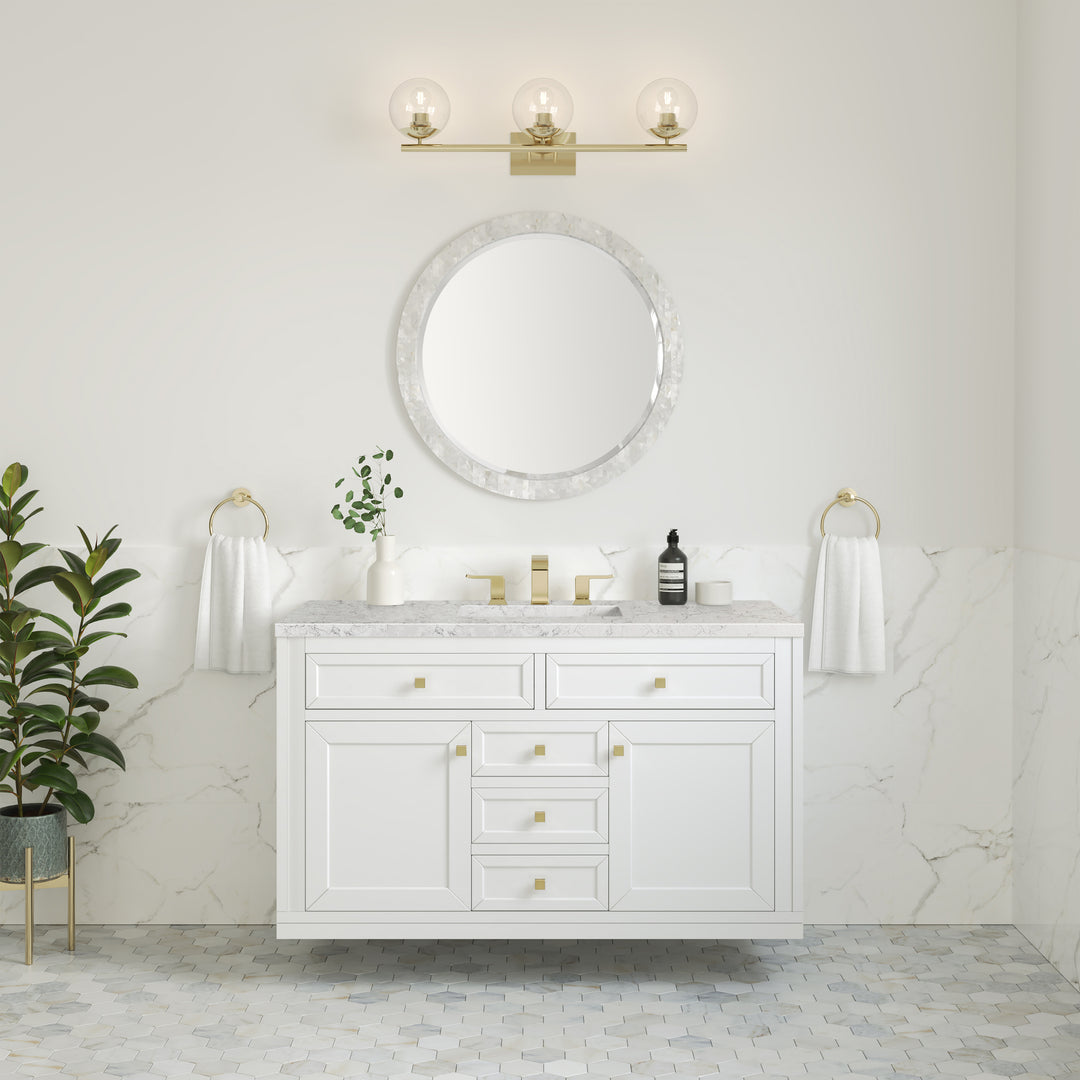 Chicago 48" Single Vanity, Glossy White, w/ 3 CM Eternal Jasmine Pearl Silestone® Top w/FreePower Wireless Charger