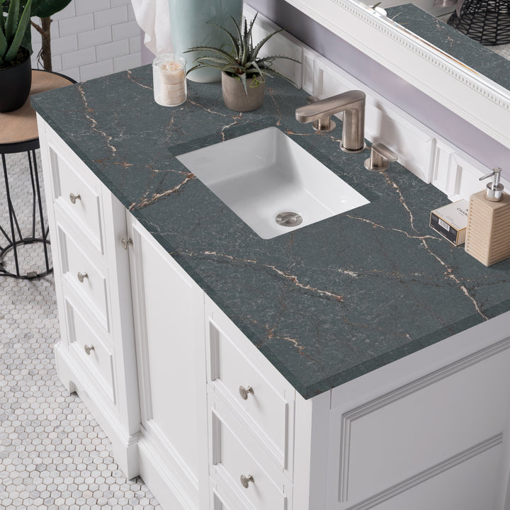 De Soto 48" Single Vanity, Bright White w/ 3 CM Parisien Bleu Silestone Top