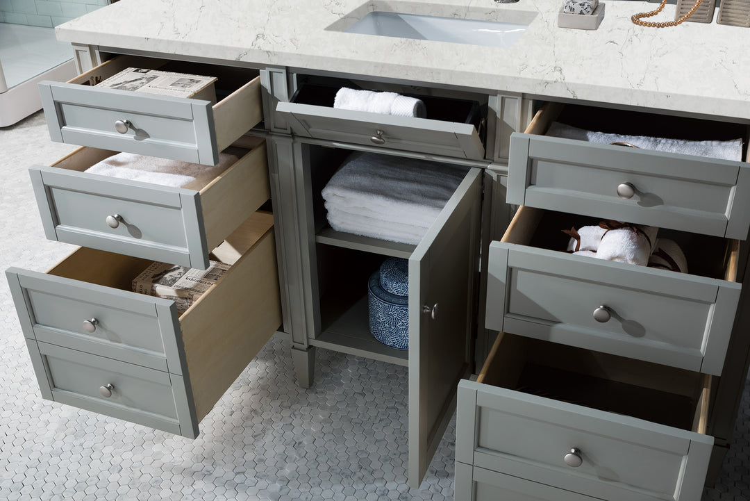 Brittany 60" Single Vanity, Urban Gray w/ 3 CM Eternal Jasmine Pearl Silestone Top