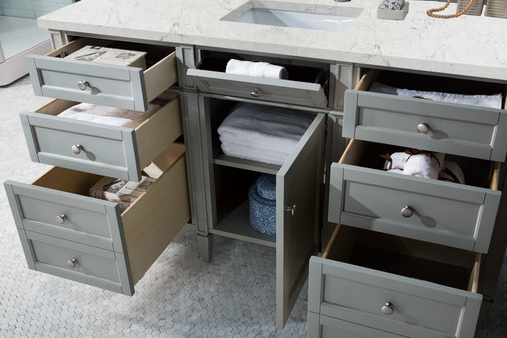 Brittany 60" Single Vanity, Urban Gray w/ 3 CM Eternal Jasmine Pearl Silestone Top