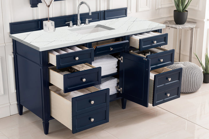 Brittany 60" Single Vanity, Victory Blue w/ 3 CM Ethereal Noctis Silestone Top w/FreePower Wireless Charger