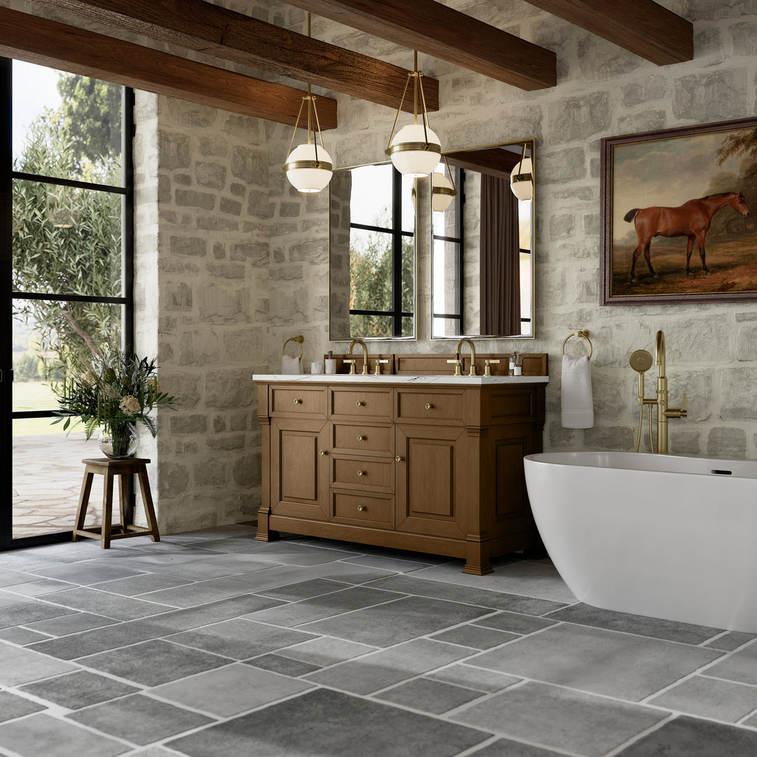 Brookfield 60" Double Vanity, Honey Oak w/ 3 CM Ethereal Noctis Silestone® Top