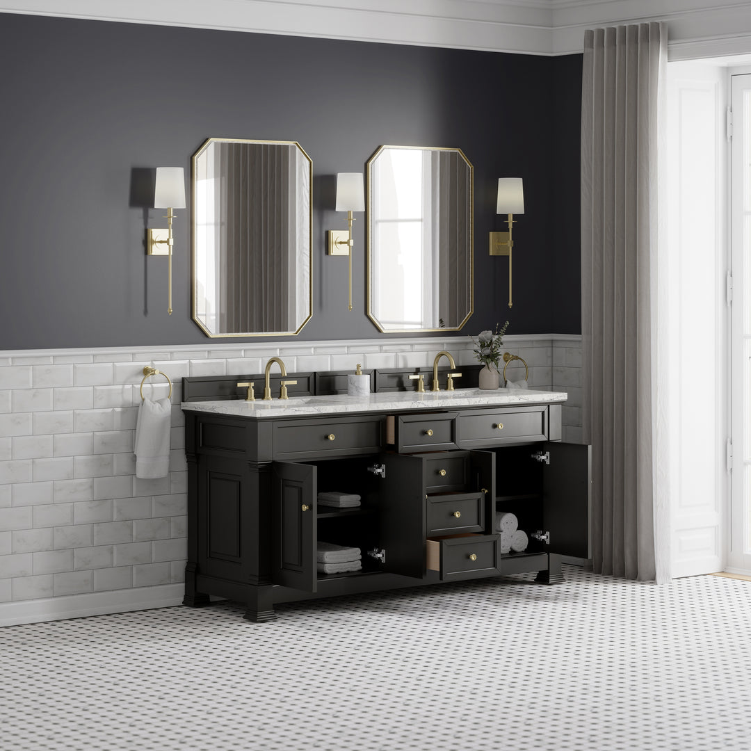Brookfield 72" Double Vanity, Black Onyx w/ 3 CM Eternal Jasmine Pearl Silestone® Top