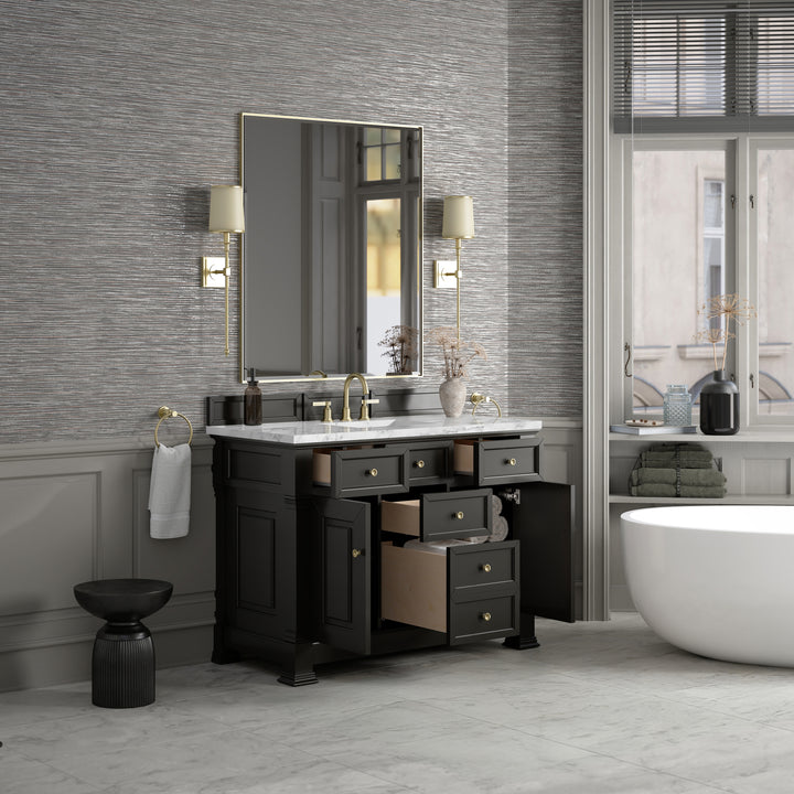 Brookfield 48" Single Vanity, Black Onyx w/3 CM Carrara White Marble Top