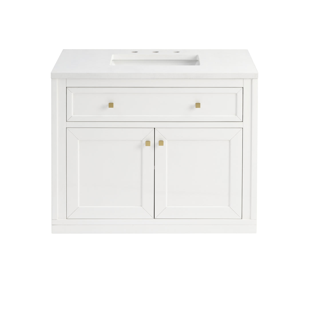 Chicago 36" Single Vanity, Glossy White, w/ 3 CM White Zeus Silestone® Top