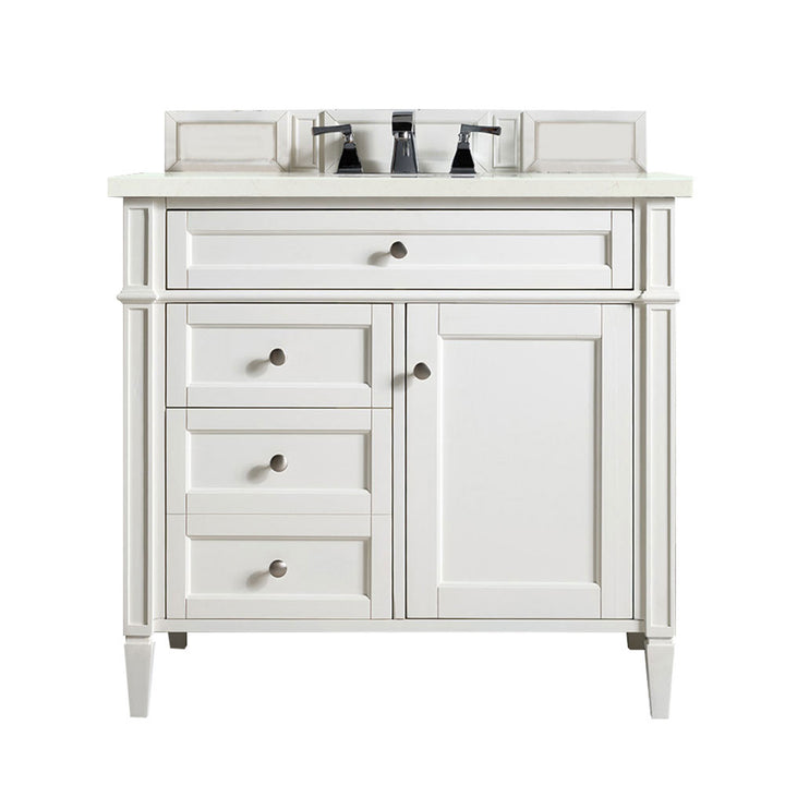 Brittany 36" Single Vanity, Bright White w/ 3 CM Eternal Marfil Silestone Top