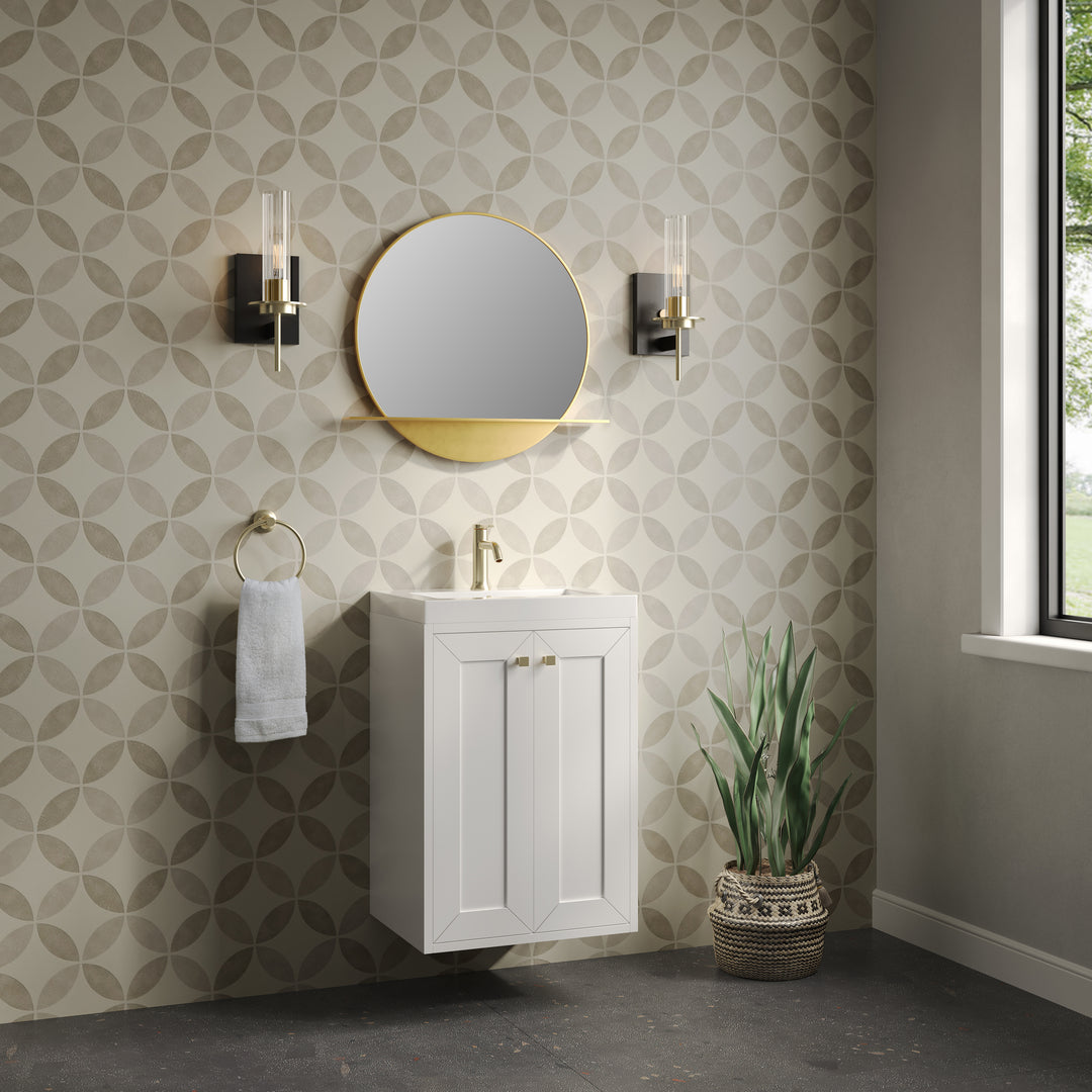 Chianti 20" Single Vanity, Glossy White, Champagne Brass, w/ White Glossy Composite Stone Top