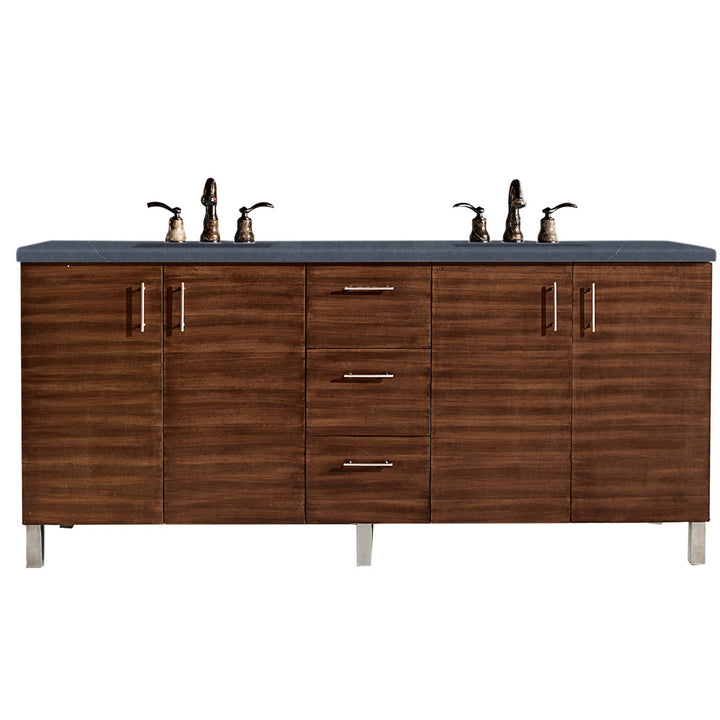 Metropolitan 72" Double Vanity, American Walnut w/ 3 CM Charcoal Soapstone Silestone Top