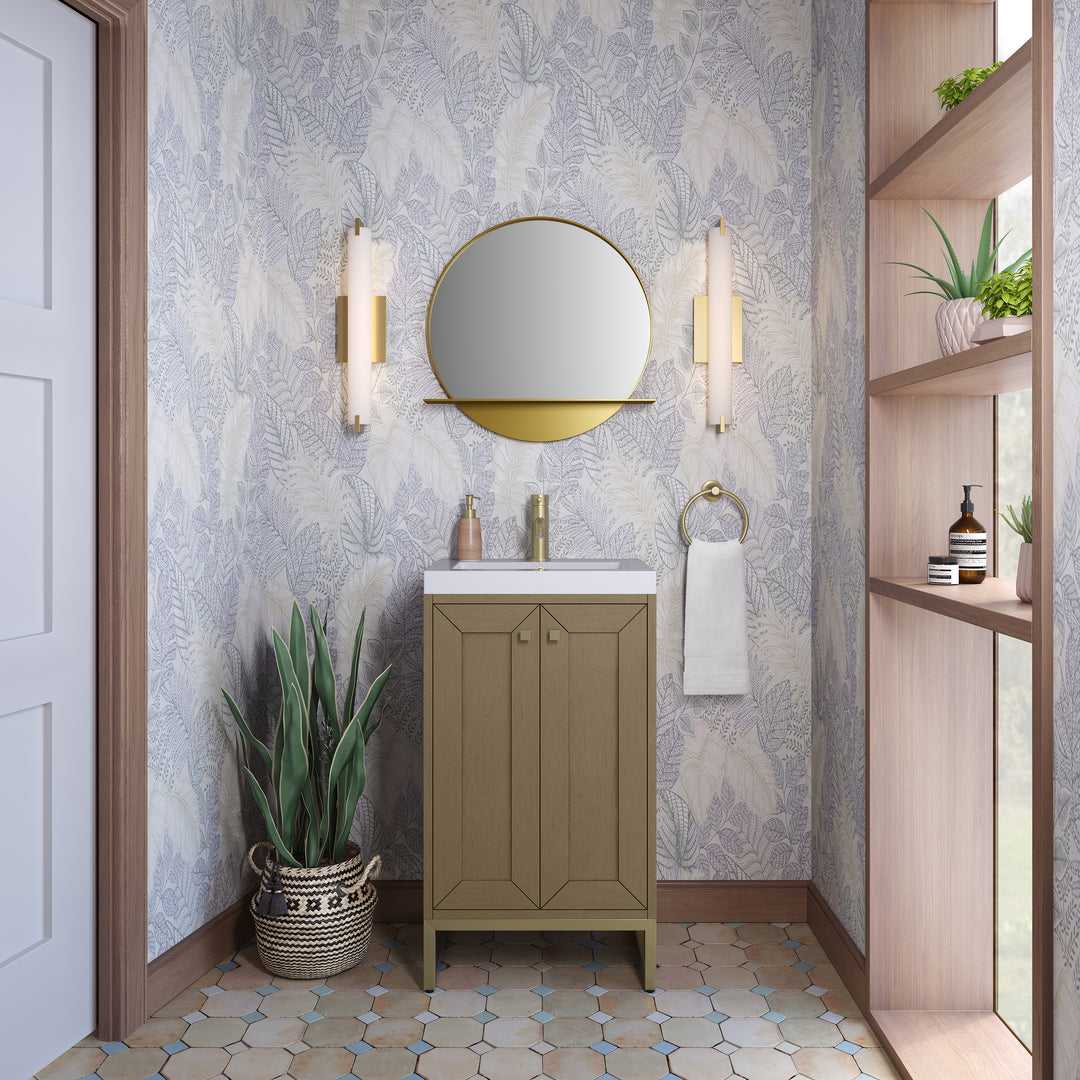 Chianti 20" Single Vanity, Walnut Whisper, Champagne Brass, w/ White Glossy Composite Stone Top