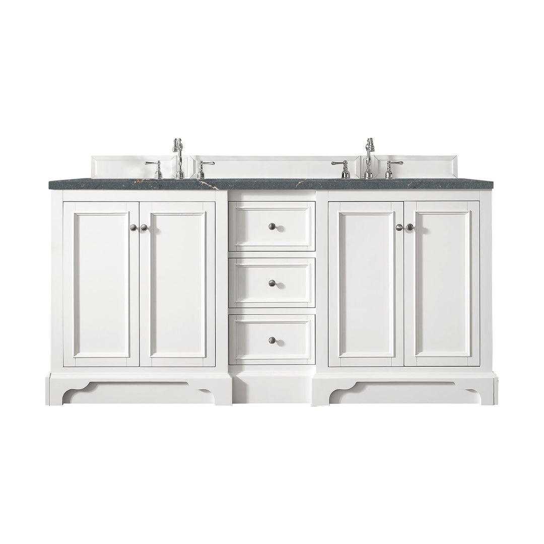 De Soto 72" Double Vanity, Bright White w/ 3 CM Parisien Bleu Silestone Top