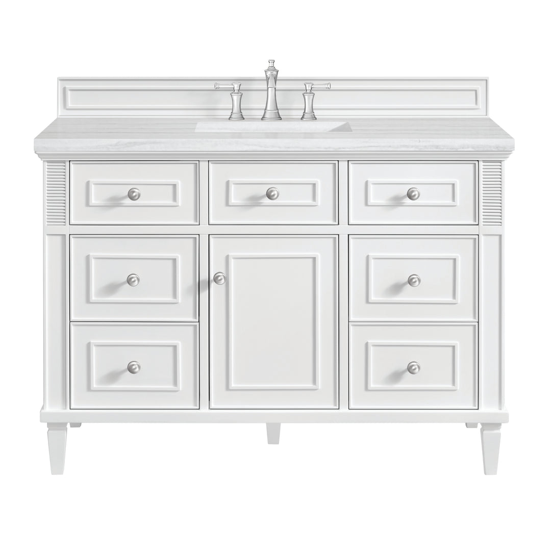 Lorelai 48" Single Vanity, Bright White w/ 3 CM Arctic Fall Solid Surface Top