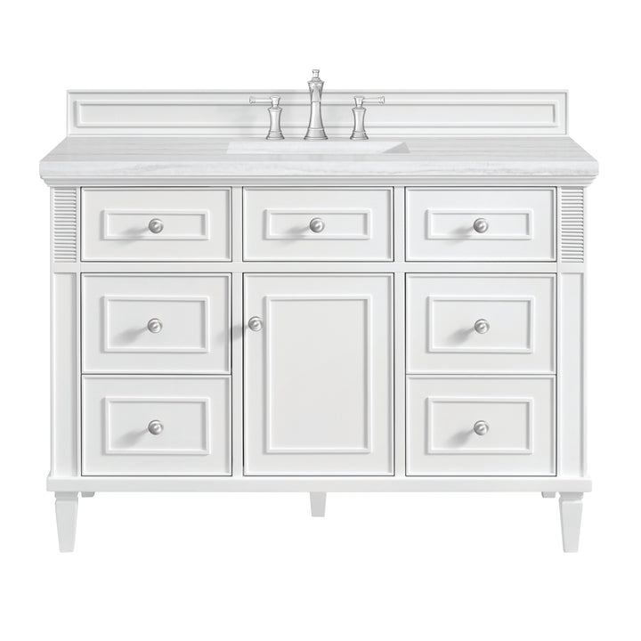 Lorelai 48" Single Vanity, Bright White w/ 3 CM Arctic Fall Solid Surface Top
