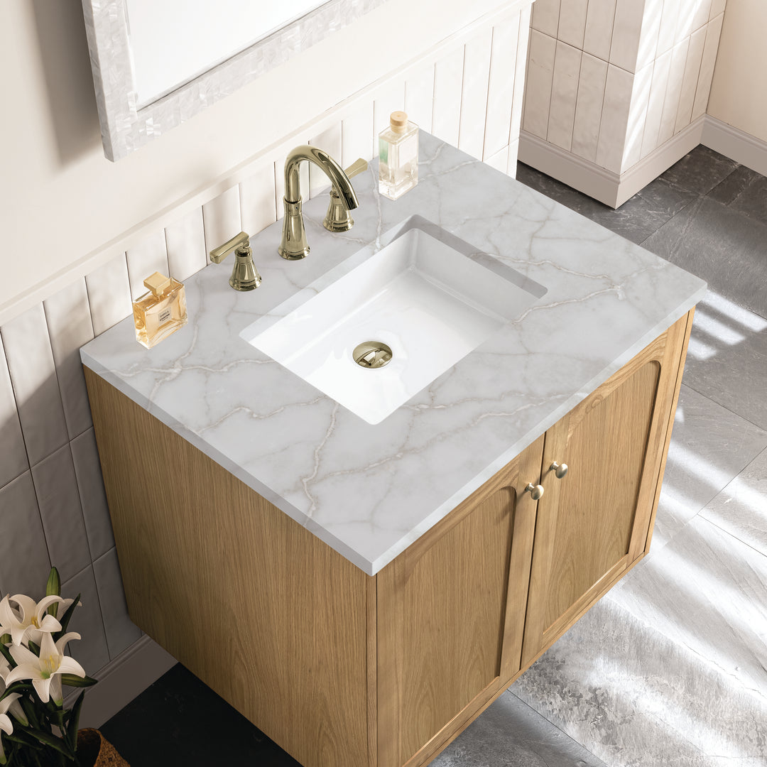 Laurent 30" Single Vanity, Light Natural Oak w/ 3 CM Victorian Silver Top