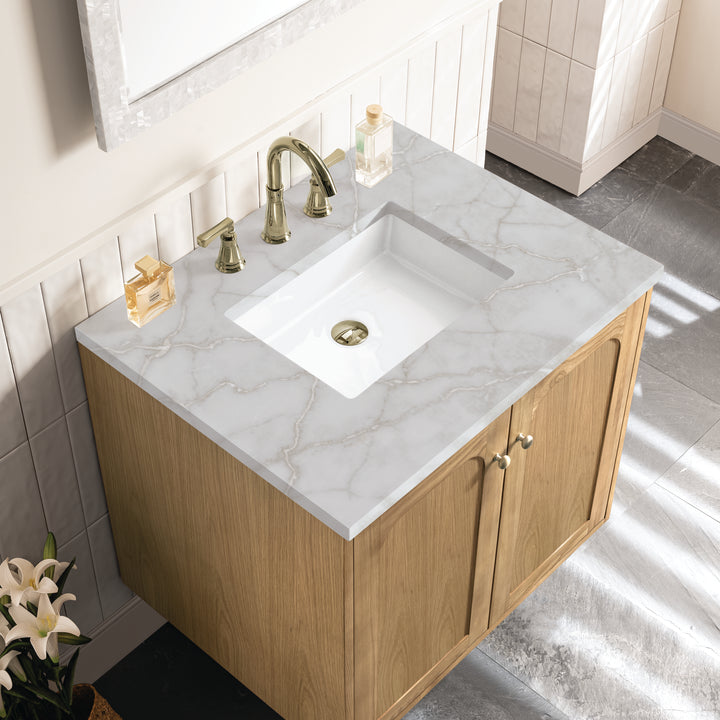 Laurent 30" Single Vanity, Light Natural Oak w/ 3 CM Victorian Silver Top