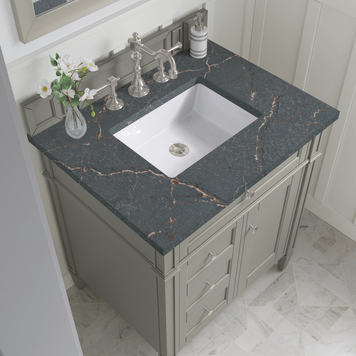 Brittany 30" Single Vanity, Urban Gray, w/ 3 CM Parisien Bleu Silestone Top