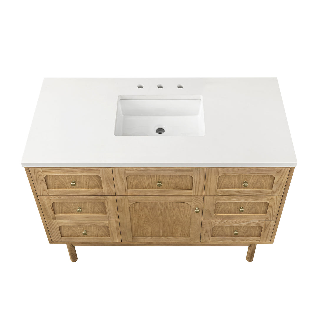 Laurent 48" Single Vanity, Light Natural Oak w/ 3 CM White Zeus Top