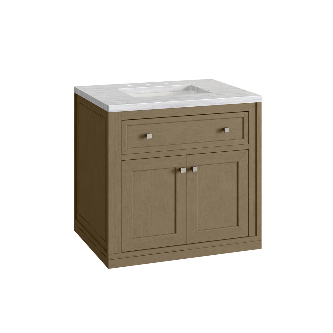 Chicago 30" Single Vanity, Walnut Whisper, w/ 3 CM Arctic Fall Solid Surface Top