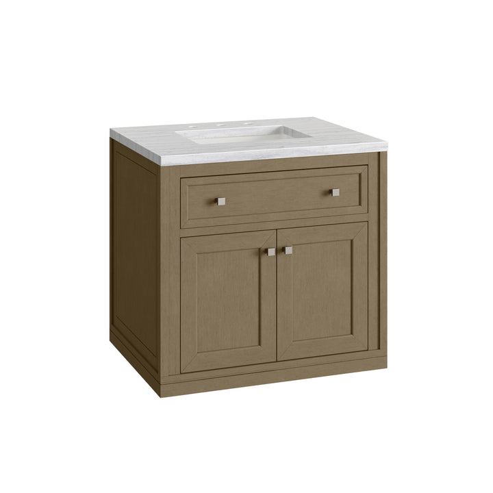 Chicago 30" Single Vanity, Walnut Whisper, w/ 3 CM Arctic Fall Solid Surface Top
