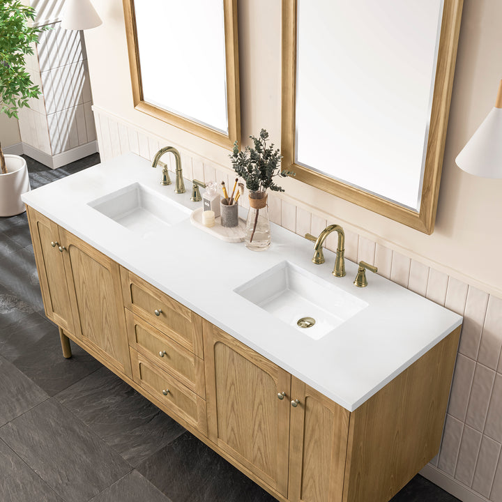 Laurent 72" Double Vanity, Light Natural Oak w/ 3 CM White Zeus Top