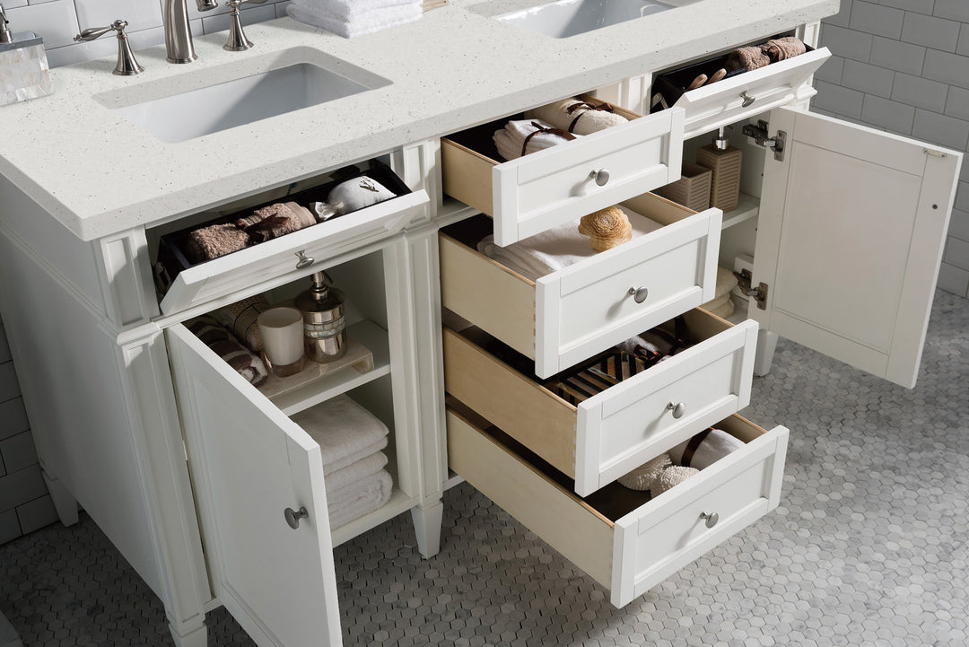 Brittany 60" Double Vanity, Bright White Vanity w/ 3 CM Lime Delight Silestone Top