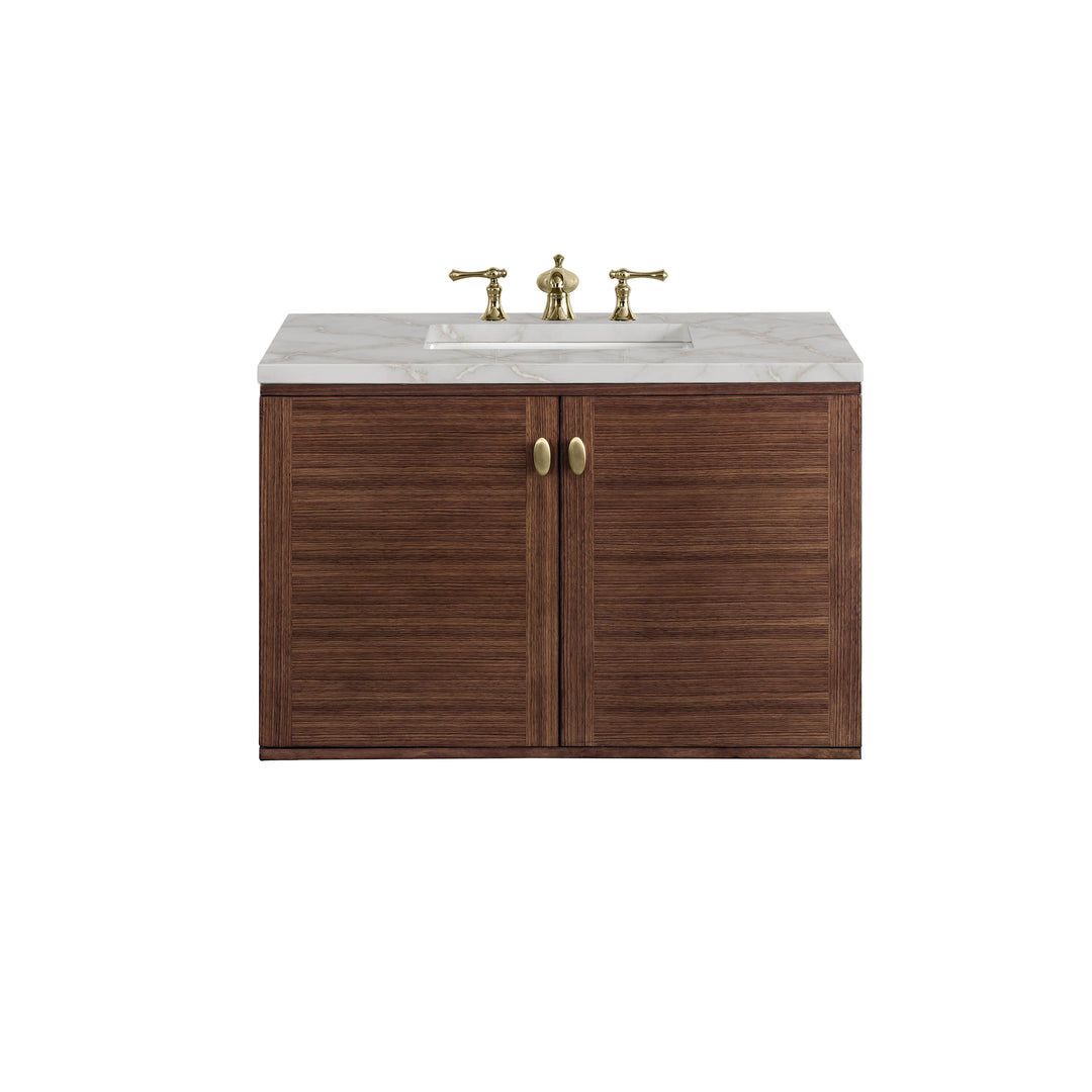 Amberly 36" Single Vanity, Mid-Century Walnut w/ 3 CM Victorian Silver Top