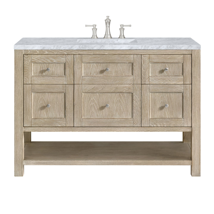 Breckenridge 48" Single Vanity, Whitewashed Oak w/ 3 CM Carrara White Marble Top