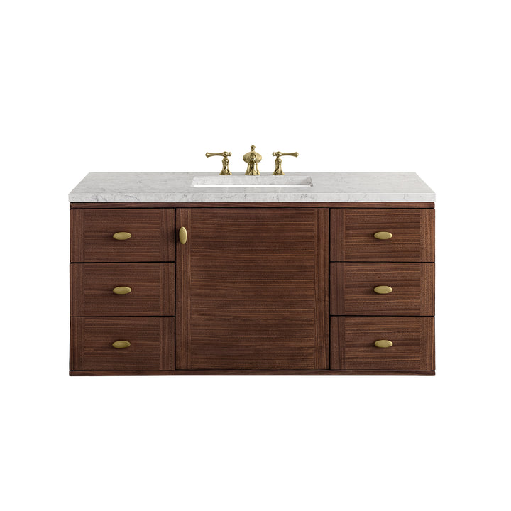 Amberly 48" Single Vanity, Mid-Century Walnut w/ 3 CM Eternal Jasmine Pearl Top