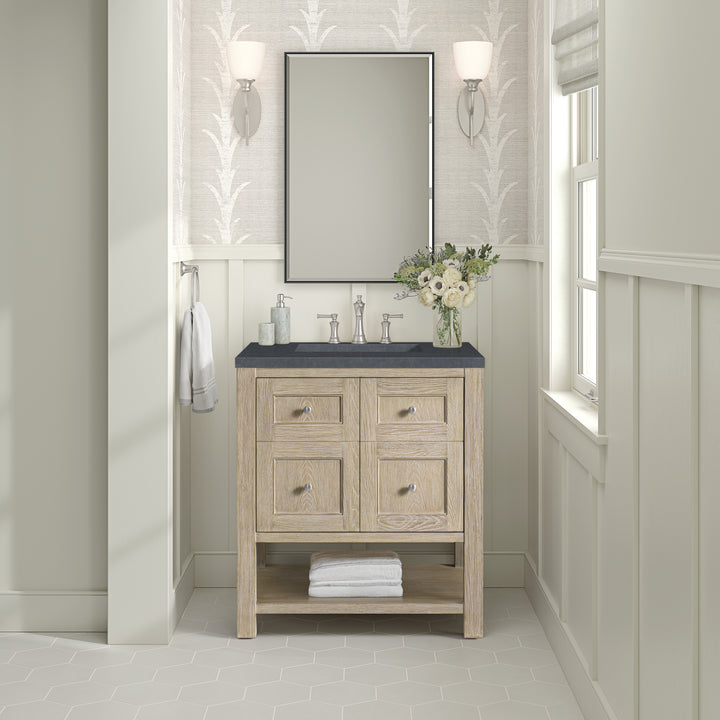 Breckenridge 30" Single Vanity, Whitewashed Oak w/ 3 CM Charcoal Soapstone Silestone Top