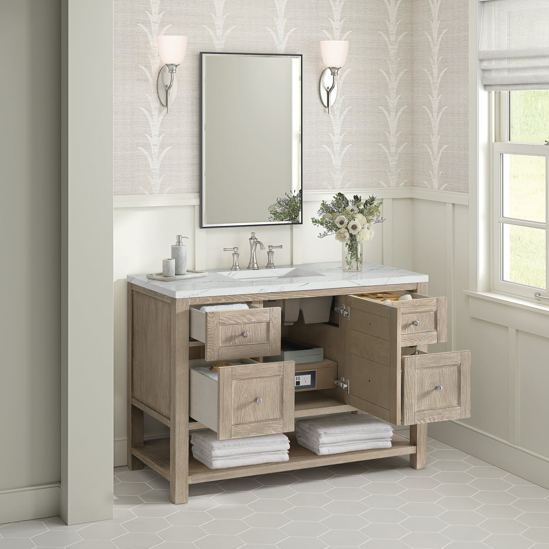 Breckenridge 48" Single Vanity, Whitewashed Oak w/ 3 CM Ethereal Noctis Silestone Top