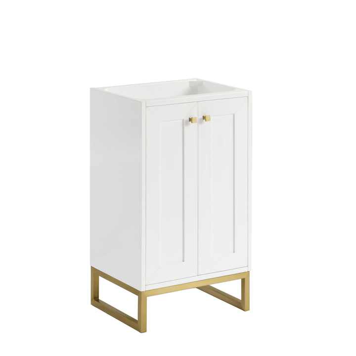 Chianti 20" Single Vanity, Glossy White, Champagne Brass, w/ White Glossy Composite Stone Top