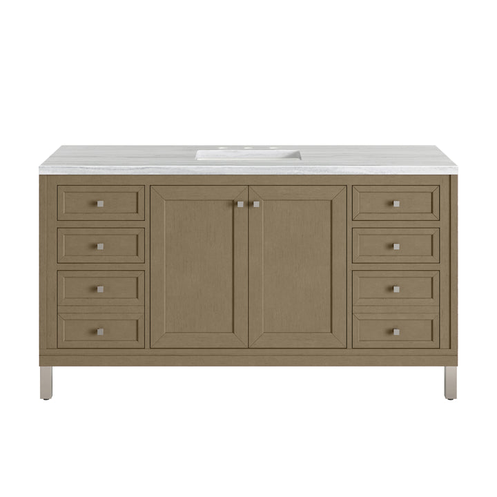 Chicago 60" Single Vanity, Walnut Whisper, w/ 3 CM Arctic Fall Solid Surface Top