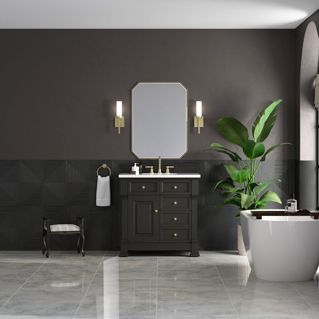 Brookfield 36" Single Vanity, Black Onyx,  w/ 3 CM White Zeus Silestone® Top