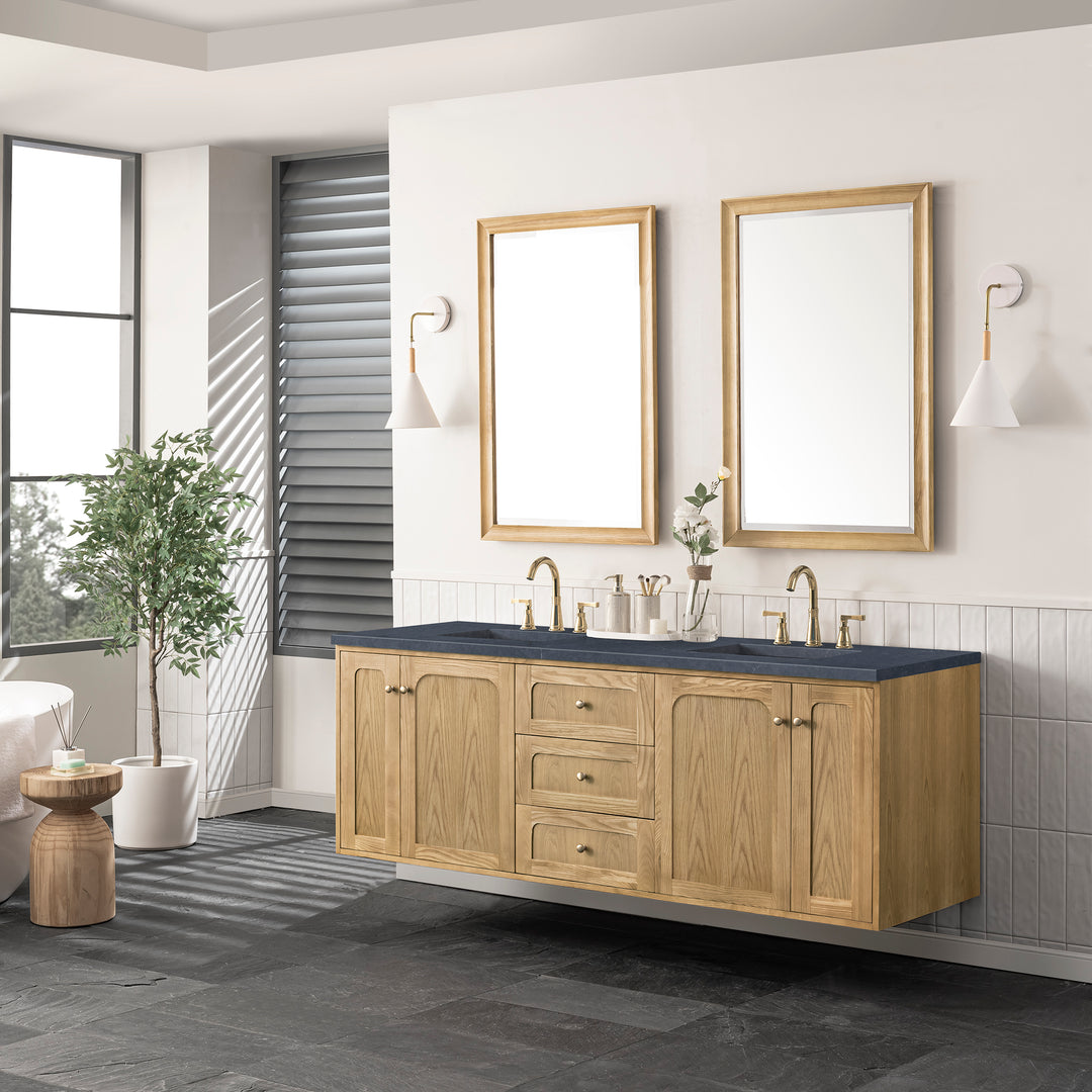 Laurent 72" Double Vanity, Light Natural Oak w/ 3 CM Charcoal Soapstone Top