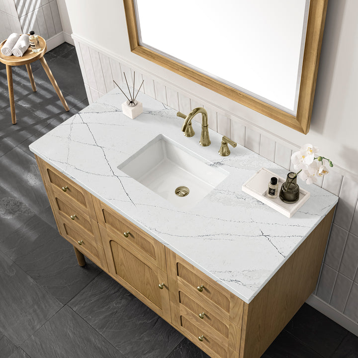 Laurent 48" Single Vanity, Light Natural Oak w/ 3 CM Ethereal Noctis Top w/FreePower Wireless Charger