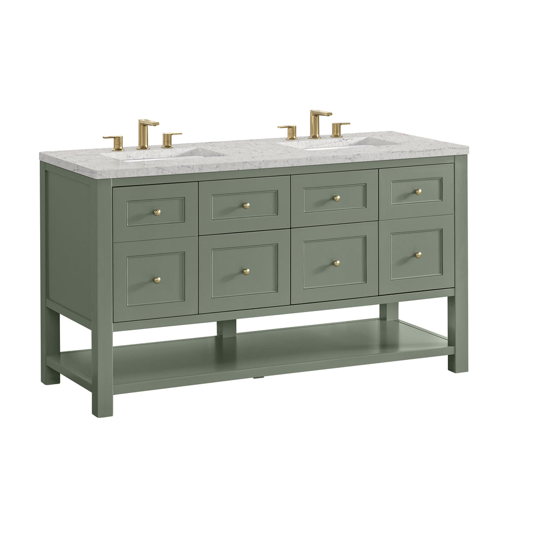 Breckenridge 60" Double Vanity, Smokey Celadon, w/ 3 CM Eternal Jasmine Pearl Quartz Top