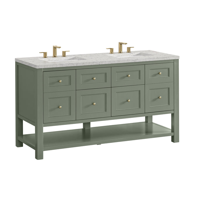 Breckenridge 60" Double Vanity, Smokey Celadon, w/ 3 CM Eternal Jasmine Pearl Quartz Top