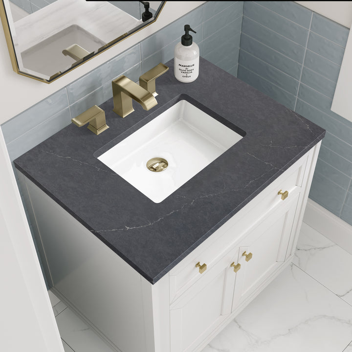 Chicago 30" Single Vanity, Glossy White, w/ 3 CM Charcoal Soapstone Silestone® Top